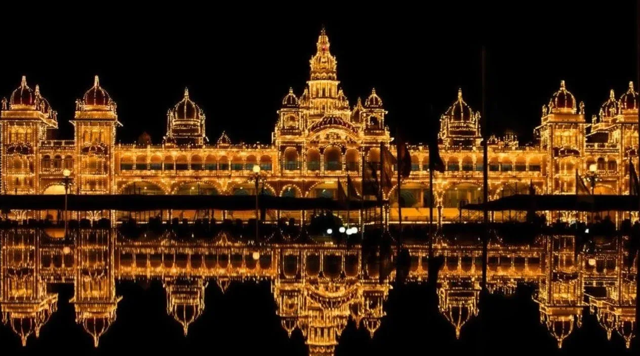 Illuminated Amba Vilas Palace, Mysuru, during Dasara